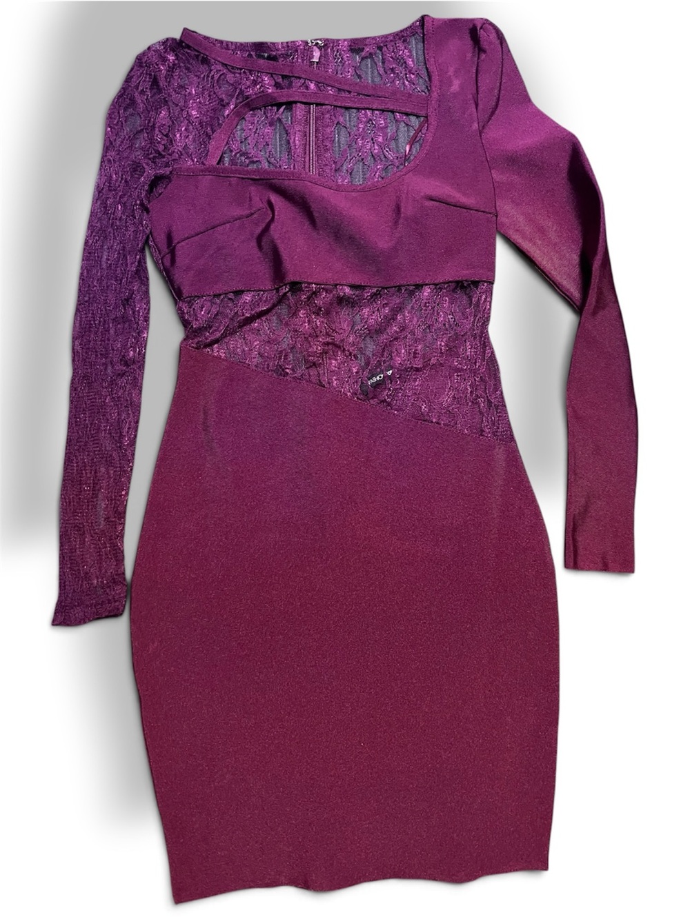 Fashion Nova One-Shoulder Lace-Accent Bodycon Dress in Plum